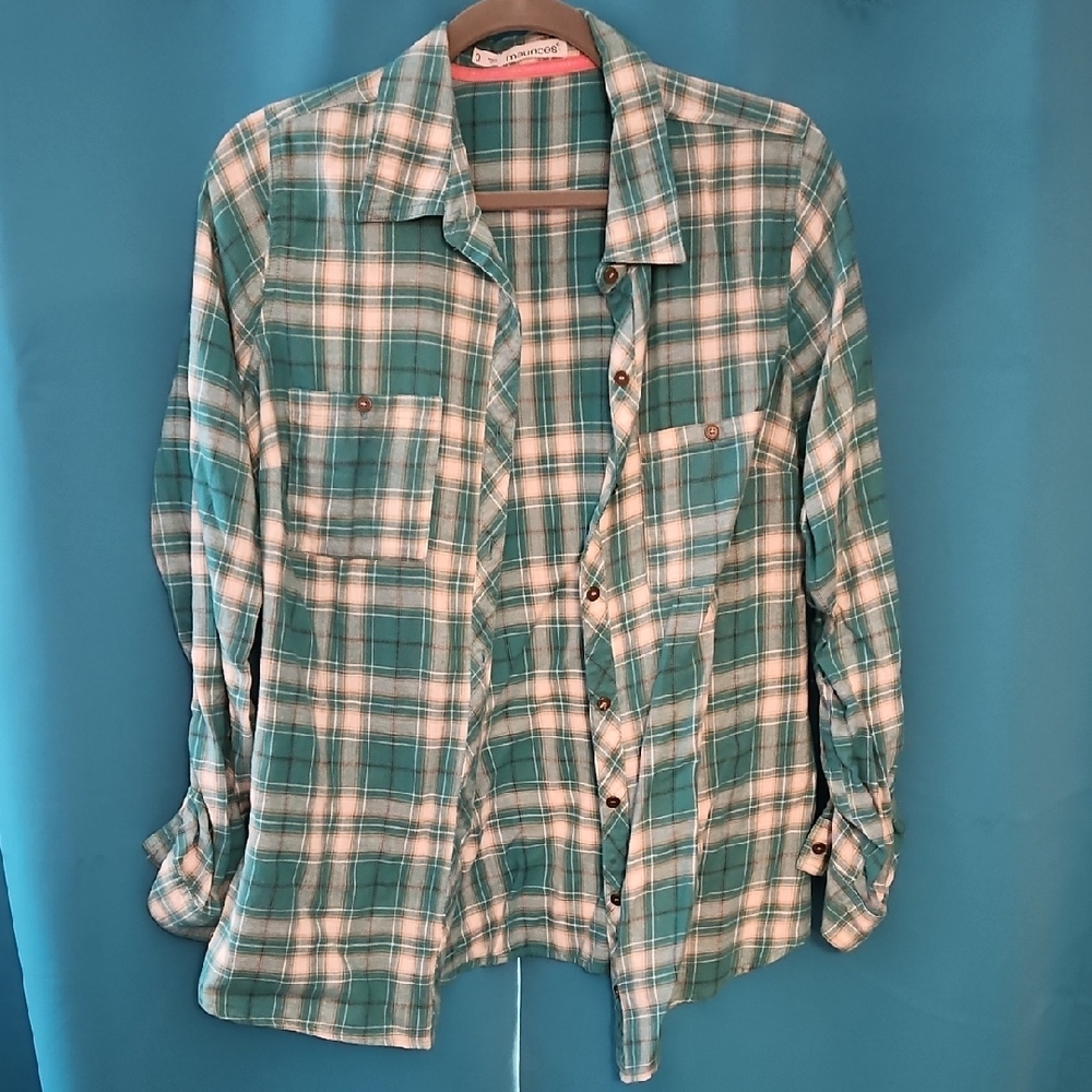 Maurices Green and White Plaid Shirt